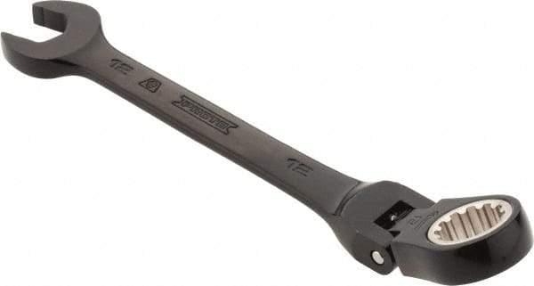 Proto - 12mm 12 Point Flexhead Combination Wrench - 15° Offset Angle, 5" OAL, Steel, Black Chrome Finish - USA Tool & Supply