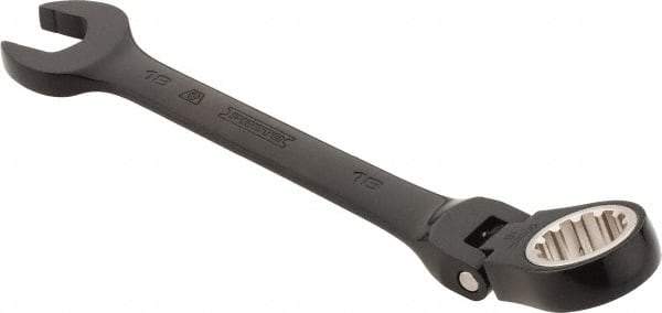 Proto - 18mm 12 Point Flexhead Combination Wrench - 15° Offset Angle, 8" OAL, Steel, Black Chrome Finish - USA Tool & Supply
