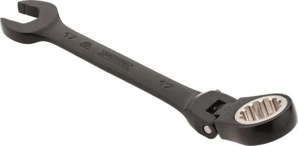 Proto - 17mm 12 Point Flexhead Combination Wrench - 15° Offset Angle, 7" OAL, Steel, Black Chrome Finish - USA Tool & Supply