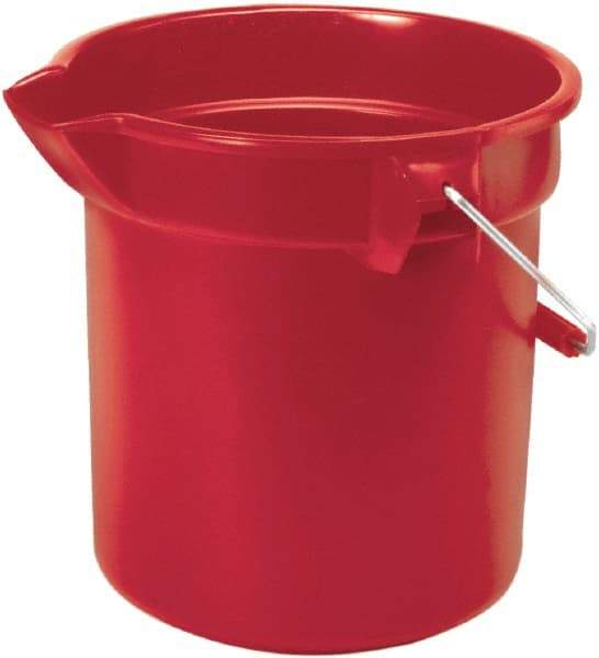 Rubbermaid - 14 Qt, 285.75mm High, High-Density Polyethylene Round Red Single Pail with Pour Spout - Handle Included, 12" Top Diam - USA Tool & Supply