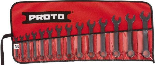 Proto - 14 Piece, 6mm to 19mm, 12 Point Extra Short Combination Wrench Set - Metric Measurement Standard, Black Oxide Finish, Comes in Tool Roll - USA Tool & Supply