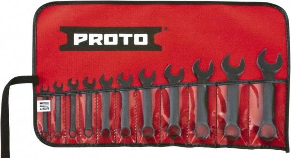 Proto - 11 Piece, 1/4" to 3/4", 12 Point Extra Short Combination Wrench Set - Inch Measurement Standard, Black Oxide Finish, Comes in Tool Roll - USA Tool & Supply