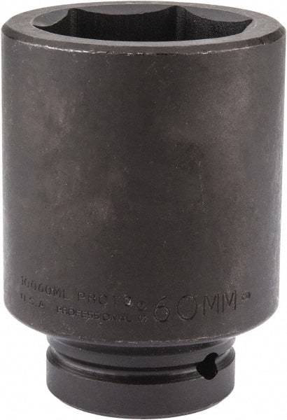Proto - 1" Drive 60mm Deep Impact Socket - 6 Points, 4-3/4" OAL - USA Tool & Supply