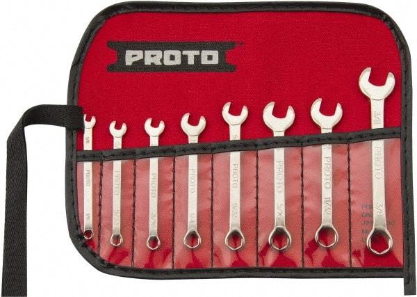 Proto - 8 Piece, 1/8" to 3/8", 6 Point Extra Short Combination Wrench Set - Inch Measurement Standard, Full Polish Finish, Comes in Nylon Roll - USA Tool & Supply