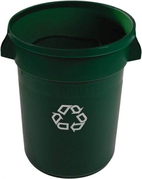 Rubbermaid - 32 Gal Green Round Recycling Container - Polyethylene, 59" High - USA Tool & Supply