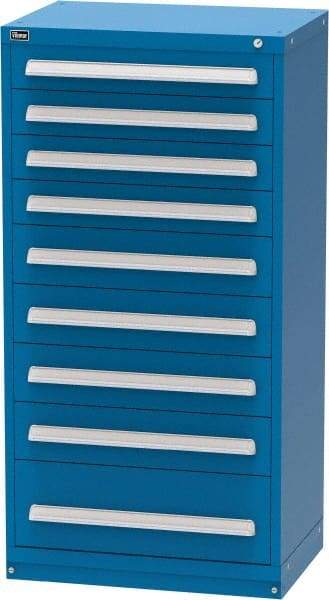 Vidmar - 9 Drawer, Modular Storage Cabinet - Steel, 30" Wide x 21-3/8" Deep x 59" High, Blue - USA Tool & Supply