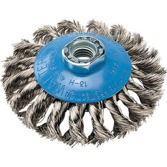 WALTER Surface Technologies - 4" Diam, 5/8-11 Threaded Arbor, Stainless Steel Fill Cup Brush - 0.015 Wire Diam, 20,000 Max RPM - USA Tool & Supply