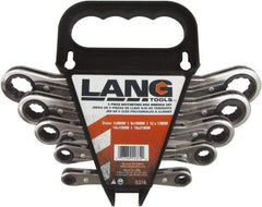 Lang - 5 Piece, 7mm to 21mm, 12 Point Ratcheting Box Wrench Set - Metric Measurement Standard, Nickel Chrome Finish, Comes in Caddy - USA Tool & Supply