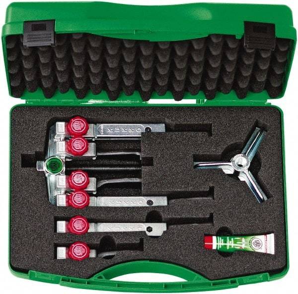 KUKKO - 9 Piece, 5 Ton Capacity, 1-7/16 to 3-9/16" Spread, Multi-Purpose Puller Set - 1 Bolt, 6 Jaws, 9" OAL, 8" Reach - USA Tool & Supply