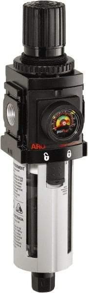 ARO/Ingersoll-Rand - 3/8" NPT Port Compact 1 Piece Filter/Regulator FRL Unit - Polycarbonate Bowl, 90 SCFM, 150 Max psi, 916" High x 2.205" Long, Automatic Drain - USA Tool & Supply