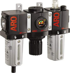 ARO/Ingersoll-Rand - 3/8" NPT Port Compact 3 Piece Filter-Regulator-Lubricator FRL Unit - Metal Bowl, 85 SCFM, 250 Max psi, 6.6" High x 6.614" Long, Manual Drain - USA Tool & Supply