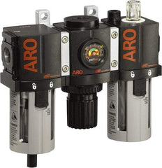 ARO/Ingersoll-Rand - 1/4" NPT Port Compact 3 Piece Filter-Regulator-Lubricator FRL Unit - Polycarbonate Bowl, 61 SCFM, 150 Max psi, 6.6" High x 6.614" Long, Manual Drain - USA Tool & Supply