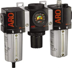 ARO/Ingersoll-Rand - 3/4" NPT Port Standard 3 Piece Filter-Regulator-Lubricator FRL Unit - Metal Bowl, 171 SCFM, 250 Max psi, 7.9" High x 8.693" Long, Manual Drain - USA Tool & Supply
