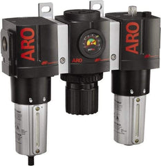 ARO/Ingersoll-Rand - 1" NPT Port Heavy Duty 3 Piece Filter-Regulator-Lubricator FRL Unit - Metal Bowl, 215 SCFM, 250 Max psi, 10.75" High x 11.102" Long, Manual Drain - USA Tool & Supply