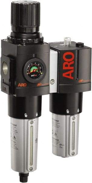 ARO/Ingersoll-Rand - 3/4" NPT Port Heavy Duty 2 Piece Filter/Regulator-Lubricator FRL Unit - Metal Bowl, 201 SCFM, 250 Max psi, 13.8" High x 7.323" Long, Automatic Drain - USA Tool & Supply