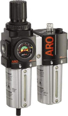 ARO/Ingersoll-Rand - 3/4" NPT Port Standard 2 Piece Filter/Regulator-Lubricator FRL Unit - Metal Bowl, 142 SCFM, 250 Max psi, 7.9" High x 5.724" Long, Manual Drain - USA Tool & Supply