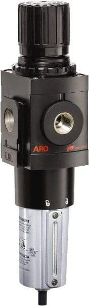 ARO/Ingersoll-Rand - 3/4" NPT Port Heavy Duty 1 Piece Filter/Regulator FRL Unit - Metal Bowl, 236 SCFM, 250 Max psi, 13.642" High x 4.091" Long, Manual Drain - USA Tool & Supply