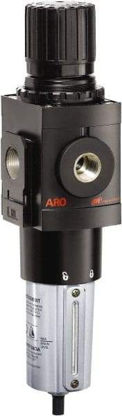 ARO/Ingersoll-Rand - 1" NPT Port Heavy Duty 1 Piece Filter/Regulator FRL Unit - Metal Bowl, 250 SCFM, 250 Max psi, 13.642" High x 4.091" Long, Manual Drain - USA Tool & Supply