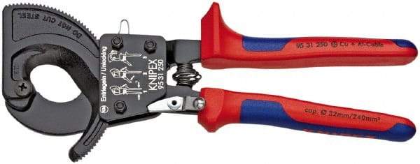 Knipex - 10" OAL, 2" Capacity, Cable Cutter Pliers - Ratchet Head, Comfort Grip Handles, with Spring - USA Tool & Supply