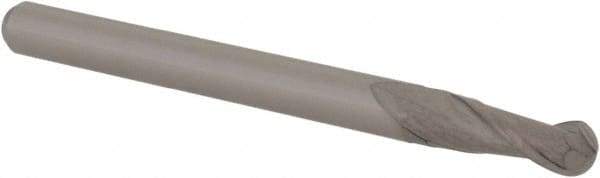 Accupro - 0.12" Diam, 0.36" LOC, 2 Flute Solid Carbide Ball End Mill - Uncoated, Single End, 1-1/2" OAL, 1/8" Shank Diam, Spiral Flute - USA Tool & Supply