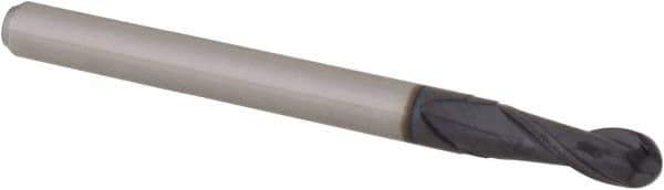 Accupro - 0.1181" Diam, 0.354" LOC, 2 Flute Solid Carbide Ball End Mill - AlTiN Finish, Single End, 1-1/2" OAL, 1/8" Shank Diam, Spiral Flute - USA Tool & Supply