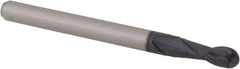 Accupro - 0.1181" Diam, 0.354" LOC, 2 Flute Solid Carbide Ball End Mill - AlTiN Finish, Single End, 1-1/2" OAL, 1/8" Shank Diam, Spiral Flute - USA Tool & Supply