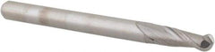 Accupro - 0.1181" Diam, 0.354" LOC, 2 Flute Solid Carbide Ball End Mill - Uncoated, Single End, 1-1/2" OAL, 1/8" Shank Diam, Spiral Flute - USA Tool & Supply