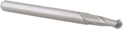 Accupro - 0.105" Diam, 0.315" LOC, 2 Flute Solid Carbide Ball End Mill - Uncoated, Single End, 1-1/2" OAL, 1/8" Shank Diam, Spiral Flute - USA Tool & Supply