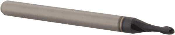 Accupro - 1/16" Diam, 0.186" LOC, 2 Flute Solid Carbide Ball End Mill - AlTiN Finish, Single End, 1-1/2" OAL, 1/8" Shank Diam, Spiral Flute - USA Tool & Supply
