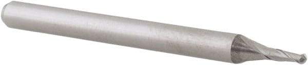 Accupro - 0.051" Diam, 0.153" LOC, 2 Flute Solid Carbide Ball End Mill - Uncoated, Single End, 1-1/2" OAL, 1/8" Shank Diam, Spiral Flute - USA Tool & Supply