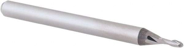 Accupro - 0.048" Diam, 0.144" LOC, 2 Flute Solid Carbide Ball End Mill - Uncoated, Single End, 1-1/2" OAL, 1/8" Shank Diam, Spiral Flute - USA Tool & Supply
