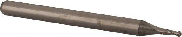 Accupro - 0.04" Diam, 0.12" LOC, 2 Flute Solid Carbide Ball End Mill - Uncoated, Single End, 1-1/2" OAL, 1/8" Shank Diam, Spiral Flute - USA Tool & Supply