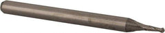 Accupro - 0.04" Diam, 0.12" LOC, 2 Flute Solid Carbide Ball End Mill - Uncoated, Single End, 1-1/2" OAL, 1/8" Shank Diam, Spiral Flute - USA Tool & Supply