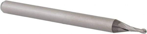 Accupro - 0.044" Diam, 0.132" LOC, 2 Flute Solid Carbide Ball End Mill - Uncoated, Single End, 1-1/2" OAL, 1/8" Shank Diam, Spiral Flute - USA Tool & Supply