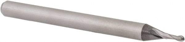 Accupro - 0.042" Diam, 1/8" LOC, 2 Flute Solid Carbide Ball End Mill - Uncoated, Single End, 1-1/2" OAL, 1/8" Shank Diam, Spiral Flute - USA Tool & Supply