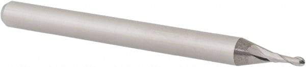 Accupro - 0.041" Diam, 0.123" LOC, 2 Flute Solid Carbide Ball End Mill - Uncoated, Single End, 1-1/2" OAL, 1/8" Shank Diam, Spiral Flute - USA Tool & Supply