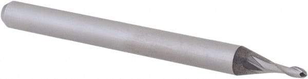 Accupro - 0.046" Diam, 0.138" LOC, 2 Flute Solid Carbide Ball End Mill - Uncoated, Single End, 1-1/2" OAL, 1/8" Shank Diam, Spiral Flute - USA Tool & Supply