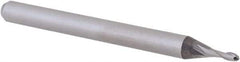 Accupro - 0.046" Diam, 0.138" LOC, 2 Flute Solid Carbide Ball End Mill - Uncoated, Single End, 1-1/2" OAL, 1/8" Shank Diam, Spiral Flute - USA Tool & Supply