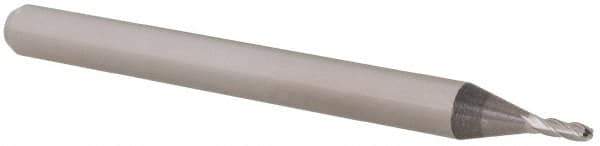 Accupro - 0.04" Diam, 0.12" LOC, 4 Flute Solid Carbide Ball End Mill - Uncoated, Single End, 1-1/2" OAL, 1/8" Shank Diam, Spiral Flute - USA Tool & Supply