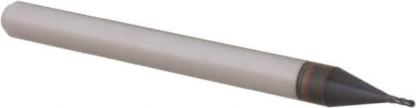 Accupro - 0.023" Diam, 0.069" LOC, 4 Flute Solid Carbide Ball End Mill - AlTiN Finish, Single End, 1-1/2" OAL, 1/8" Shank Diam, Spiral Flute - USA Tool & Supply