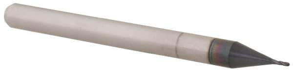 Accupro - 0.02" Diam, 0.06" LOC, 4 Flute Solid Carbide Ball End Mill - AlTiN Finish, Single End, 1-1/2" OAL, 1/8" Shank Diam, Spiral Flute - USA Tool & Supply