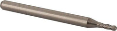 Accupro - 1/16" Diam, 3/16" LOC, 4 Flute Solid Carbide Ball End Mill - Uncoated, Single End, 1-1/2" OAL, 1/8" Shank Diam, Spiral Flute - USA Tool & Supply