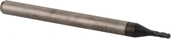 Accupro - 0.042" Diam, 1/8" LOC, 4 Flute Solid Carbide Ball End Mill - AlTiN Finish, Single End, 1-1/2" OAL, 1/8" Shank Diam, Spiral Flute - USA Tool & Supply