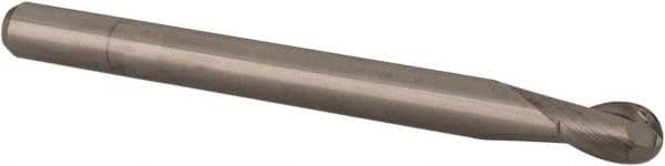 Accupro - 0.1181" Diam, 0.177" LOC, 2 Flute Solid Carbide Ball End Mill - Uncoated, Single End, 1-1/2" OAL, 1/8" Shank Diam, Spiral Flute - USA Tool & Supply