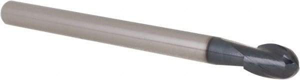 Accupro - 3/8" Diam, 9/16" LOC, 2 Flute Solid Carbide Ball End Mill - AlTiN Finish, Single End, 4" OAL, 5/16" Shank Diam, Spiral Flute - USA Tool & Supply