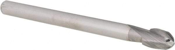 Accupro - 3/8" Diam, 9/16" LOC, 2 Flute Solid Carbide Ball End Mill - Uncoated, Single End, 4" OAL, 5/16" Shank Diam, Spiral Flute - USA Tool & Supply
