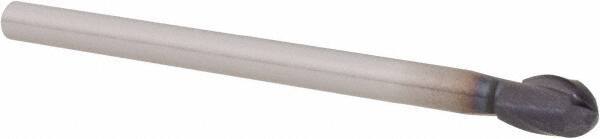 Accupro - 1/4" Diam, 3/8" LOC, 2 Flute Solid Carbide Ball End Mill - AlTiN Finish, Single End, 3" OAL, 3/16" Shank Diam, Spiral Flute - USA Tool & Supply