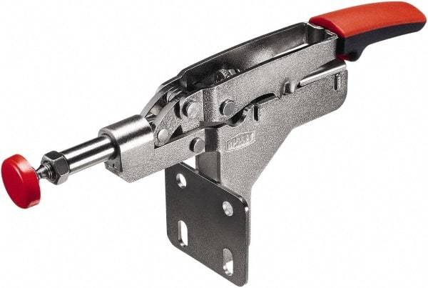 Bessey - 450 Lb Load Capacity, Flanged Base, Carbon Steel, Standard Straight Line Action Clamp - 4 Mounting Holes, 0.33" Plunger Diam, Straight Handle - USA Tool & Supply
