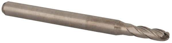 Accupro - 0.1" Diam, 0.3" LOC, 4 Flute Solid Carbide Ball End Mill - Uncoated, Single End, 1-1/2" OAL, 1/8" Shank Diam, Spiral Flute - USA Tool & Supply