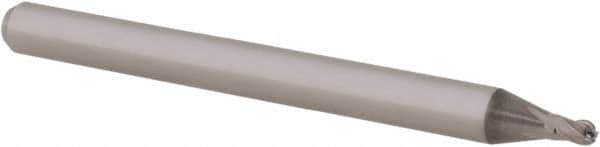 Accupro - 0.055" Diam, 0.082" LOC, 4 Flute Solid Carbide Ball End Mill - Uncoated, Single End, 1-1/2" OAL, 1/8" Shank Diam, Spiral Flute - USA Tool & Supply